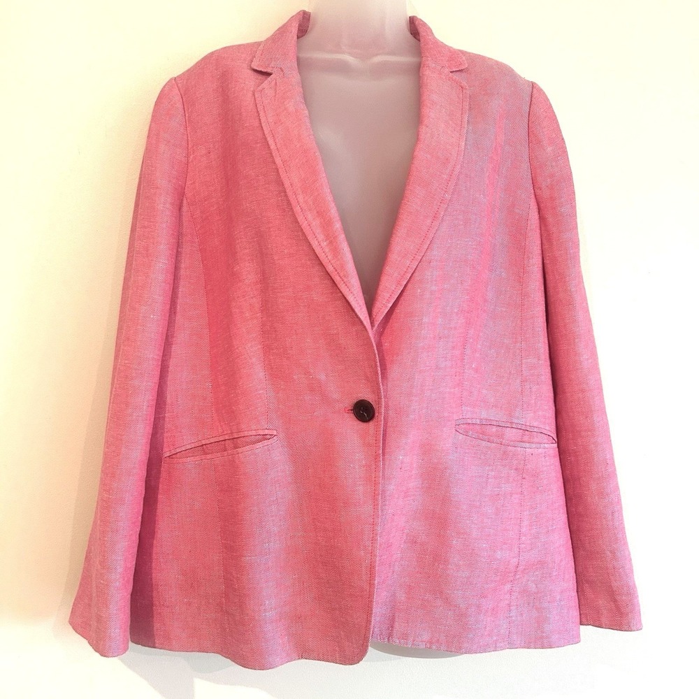 Talbots 100% Linen Pink Blazer Jacket Size 14 Coastal Quiet Luxury One Button